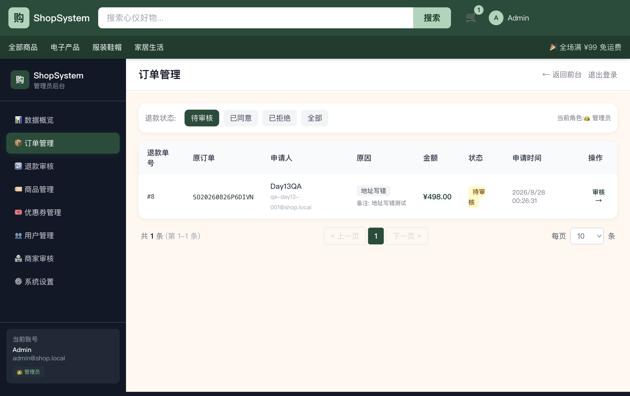 Day 15 admin 退款审核列表